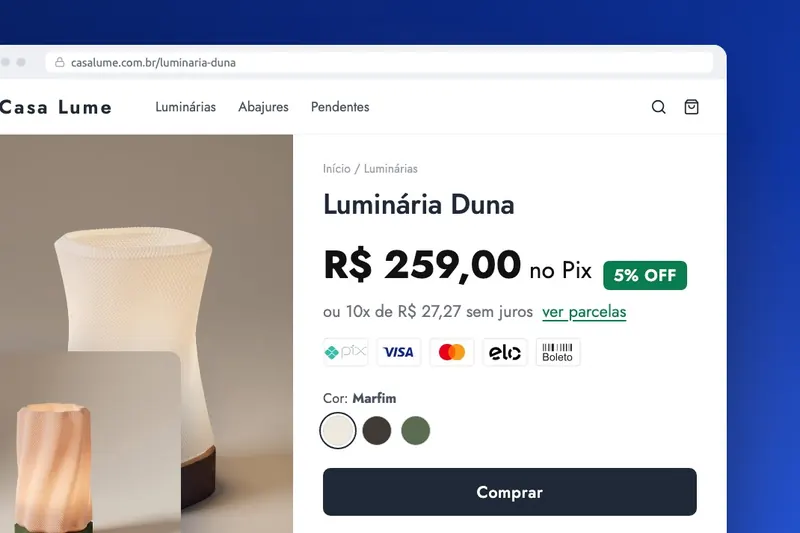 Pix e Parcelas em Destaque numa loja Nuvemshop