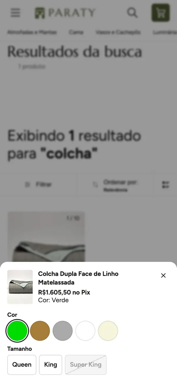 Medida e cor sem sair da vitrine no celular