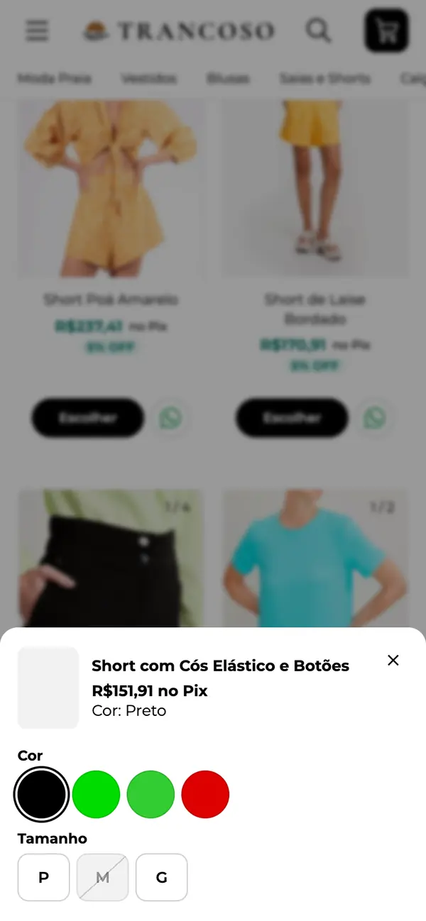 Tamanho e cor sem sair da vitrine no celular